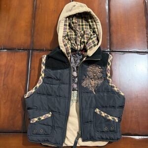 Miss Me Black and Tan Hooded Puffer Vest